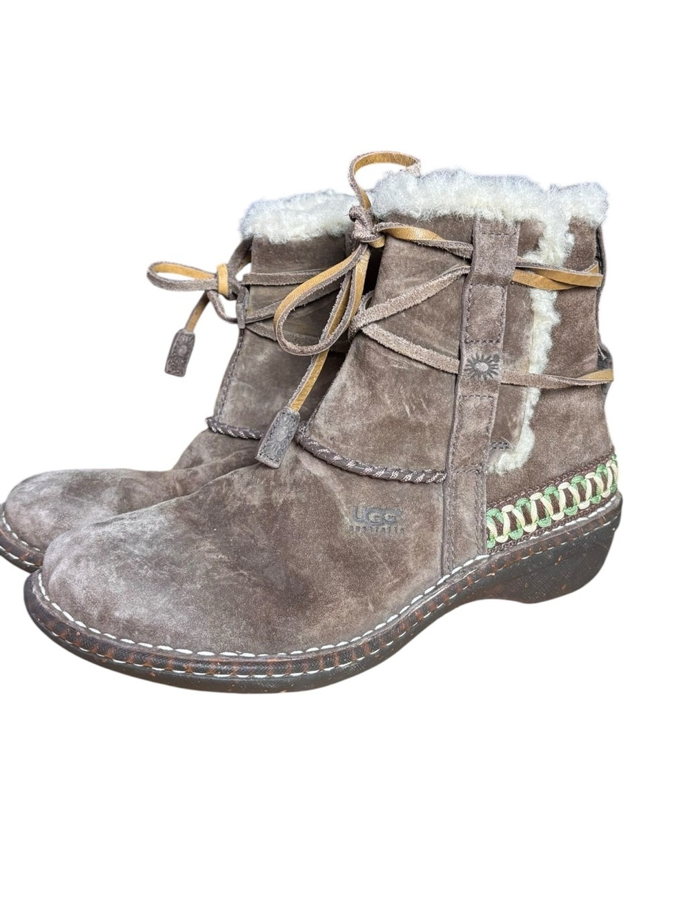 UGG Cove Brown Suede and Shearling Moto Boots - Women’s Sz 8